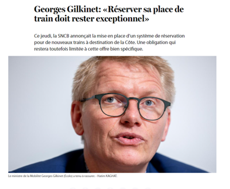 Georges Gilkinet: «Réserver sa place de train doit rester exceptionnel» (Le Soir)